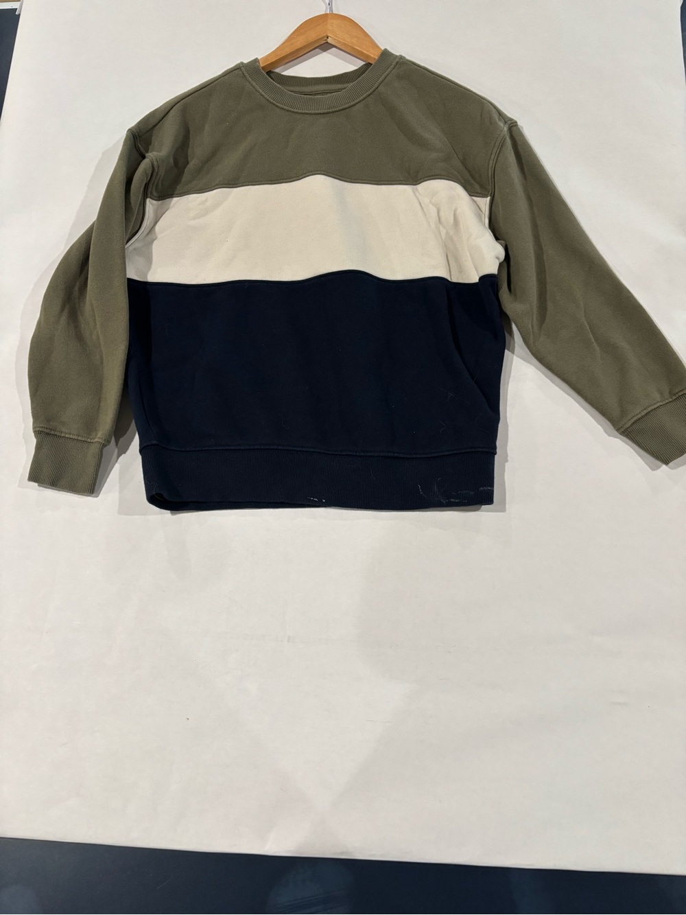 Old Navy Olive, Cream & Navy Colorblock Crewneck Sweater